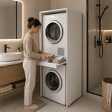 Mobilyacın Çamaşır ve Kurutma Makinesi Dolabı Kapaksız Çekmeceli Banyo Dolabı Beyaz