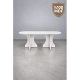 Mobilyacın Oval Salon Yemek Masası Kemer Ayak 36Mm Kalın Kenarlı 180X90 -Beyaz