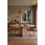 Mobilyacın Oval Salon Yemek Masası Mantar Tek Ayak 160X90-TRAVERTEN - Mermer - Mat Gri
