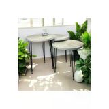 mobilyacın Zigon Sehpa 3'lü Yuvarlak Model Metal Tel Ayak (BEYAZ MERMER)