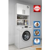 Mobilyanı Tasarla Tamamı Mdf Açık Raflı Ve Kapaklı Çamaşır Makinesi Dolabı, Banyo Dolabı, 4 Raflı, Kapaklı