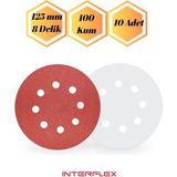 mobilyap 10 Adet - 100 Kum Cırt Zımpara Kağıdı El Zımparaları Seti 125 mm 8 Delikli Avuç Içi Spiral Taşlama - Kırmızı