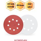 mobilyap 100 Adet - 80 Kum Cırt Zımpara Kağıdı El Zımparaları Seti 125 mm 8 Delikli Avuç Içi Spiral Taşlama - Kırmızı