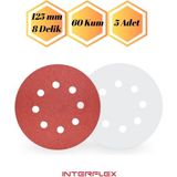 mobilyap 5 Adet - 60 Kum Cırt Zımpara Kağıdı El Zımparaları Seti 125 mm 8 Delikli Avuç Içi Spiral Taşlama - Kırmızı