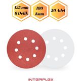 mobilyap 50 Adet - 180 Kum Cırt Zımpara Kağıdı El Zımparaları Seti 125 mm 8 Delikli Avuç Içi Spiral Taşlama - Kırmızı