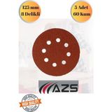 mobilyap Azs 5 Adet 60 Kum Cırt Zımpara Kağıdı El Zımparaları Seti 125 mm 8 Delikli Avuç Içi Spiral Taşlama - Kırmızı