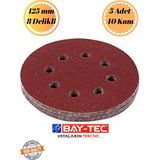 mobilyap Baytec 5 Adet 40 Kum 8 Delikli 125 mm Cırt Zımpara Kağıdı El Zımparaları Avuç Içi Spiral Taşlama - Kırmızı