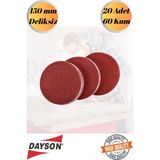 mobilyap Dayson 20 Adet 60 Kum Cırt Zımpara Kağıdı El Zımparaları Seti 150 mm Deliksiz Avuç Içi Spiral - Kırmızı