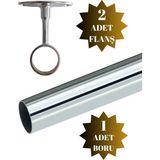 mobilyap DS Yapı Metal Yuvarlak Krom Askı Borusu Mobilya Askı Borusu (2 Adet Ayaklı Açık Flanş 1 Adet Boru) (Metal Yuvarlak Çap:25 mm) - 90cm