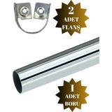 mobilyap DS Yapı Metal Yuvarlak Krom Askı Borusu Mobilya Askı Borusu (2 Adet Flanş 1 Adet Boru) (Metal Yuvarlak Çap:25 mm) - 105cm