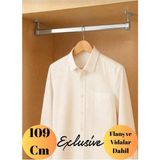 mobilyap Exclusive - Dolap Içi Oval Krom Askı Borusu Ayaklı ( Askı Borusu + Flanş + Vida) - 1.kalite (109 Cm) - Metalik Gri