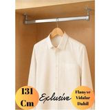 mobilyap Exclusive - Dolap Içi Oval Krom Askı Borusu Ayaklı ( Askı Borusu + Flanş + Vida) - 1.kalite (131 Cm) - Metalik Gri