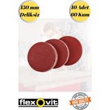 mobilyap Flexovit 10 Adet 60 Kum Cırt Zımpara Kağıdı El Zımparaları Seti 150 mm Deliksiz Avuç Içi Spiral - Kırmızı