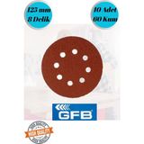 mobilyap Gfb 10 Adet 60 Kum 8 Delikli 125 mm Cırt Zımpara Kağıdı El Zımparaları Avuç Içi Spiral Taşlama - Kırmızı