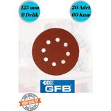 mobilyap Gfb 20 Adet 60 Kum 8 Delikli 125 mm Cırt Zımpara Kağıdı El Zımparaları Avuç Içi Spiral Taşlama - Kırmızı