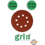 mobilyap Grin 20 Adet 150 Kum 8 Delikli 125 mm Cırt Zımpara Kağıdı El Zımparaları Avuç Içi Spiral Taşlama - Kırmızı