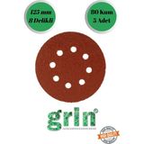 mobilyap Grin 5 Adet 80 Kum 8 Delikli 125 mm Cırt Zımpara Kağıdı El Zımparaları Avuç Içi Spiral Taşlama - Kırmızı