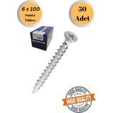 mobilyap Meridyen 6X100 Sunta Vidası Sivri Uçlu Ahşap Tahta Ağaç Mobilya Ayak Kulp Vidası 50 Adet