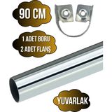 mobilyap Metal Yuvarlak Krom Mobilya Dolap Askı Borusu(Krom)(2 Adet Flanş-1 Adet BORU)(ÇAP:25MM) - 90cm