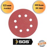 mobilyap Sgs 20 Adet 180 Kum 8 Delikli 125 mm Cırt Zımpara Kağıdı El Zımparaları Avuç Içi Spiral Taşlama - Kırmızı