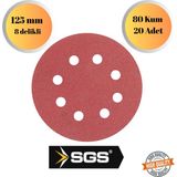 mobilyap Sgs 20 Adet 80 Kum 8 Delikli 125 mm Cırt Zımpara Kağıdı El Zımparaları Avuç Içi Spiral Taşlama - Kırmızı