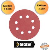 mobilyap Sgs 5 Adet 150 Kum 8 Delikli 125 mm Cırt Zımpara Kağıdı El Zımparaları Avuç Içi Spiral Taşlama - Kırmızı