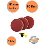 mobilyap Sia 5 Adet 60 Kum Deliksiz 115 mm Cırt Zımpara Kağıdı El Zımparaları Avuç Içi Spiral Taşlamalı - Kırmızı