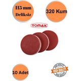 mobilyap Tomax 10 Adet 320 Kum Deliksiz 115 mm Cırt Zımpara Kağıdı El Zımparaları Avuç Içi Spiral Taşlamalı - Kırmızı