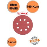 mobilyap Tomax 5 Adet 100 Kum 8 Delikli 125 mm Cırt Zımpara Kağıdı El Zımparaları Avuç Içi Spiral Taşlamalı - Kırmızı