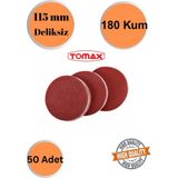 mobilyap Tomax 50 Adet 180 Kum Deliksiz 115 mm Cırt Zımpara Kağıdı El Zımparaları Avuç Içi Spiral Taşlamalı - Kırmızı