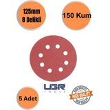 mobilyap Ugr 5 Adet 150 Kum 8 Delikli 125 mm Cırt Zımpara Kağıdı El Zımparaları Avuç Içi Spiral Taşlamalı - Kırmızı