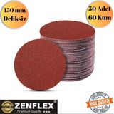 mobilyap Zenflex 50 Adet 60 Kum Cırt Zımpara Kağıdı El Zımparaları Seti 150 mm Deliksiz Avuç Içi Spiral - Kırmızı