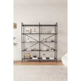 Mobitopya Nilamu 150 cm Kitaplık / Metal Aksamlı / Açık Raf / Organizer / Ofis / Ev / 5 Raflı Kitaplık - Antrasit