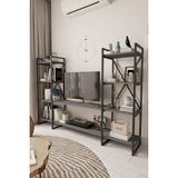 Mobitopya Nilamu 200 cm Tv Ünitesi / Metal Aksamlı / Açık Raf / Kitaplık / Organizer / Ofis / Ev / Salon / Tv Sehpası / Dekoratif - Antrasit