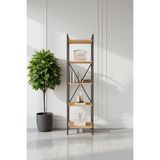 Mobitopya Nilamu 45 cm Kitaplık / Metal Aksamlı / Açık Raf / Organizer / Ofis / Ev / 5 Raflı Kitaplık - Çam