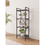 Mobitopya Nilamu Antrasit, 4 Raflı, Metal Aksamlı, Kitaplık, Organizer, Ofis, Ev, Dekoratif 45*135*30 Cm