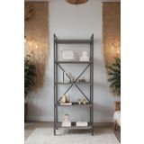 Mobitopya Nilamu Antrasit 65 Cm Kitaplık, Metal Aksamlı, Organizer, Ofis, Ev, 65*170*34 Cm
