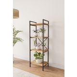 Mobitopya Nilamu Çam Saksılık, 4 Raflı, Metal Aksamlı, Kitaplık, Organizer, Ofis, Ev, Dekoratif 45*135*30 Cm