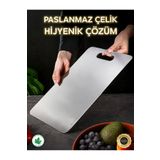 Mobzar Paslanmaz Metal Çelik Kesme Tahtası Üst Düzey Kaliteli Antibakteriyel Yüzey (1 ADET)