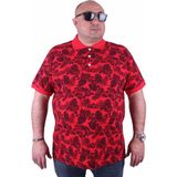 Moc Grande Büyük Beden Erkek Polo Yaka Tişört Kırmızı Hawai Desen Kısa Kol %97 Pamuk - 8XL