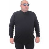 Moc Grande Erkek Polo Yaka Fermuarlı Triko Kazak Sıyah Büyük Beden Günlük Stil - Siyah - 5XL