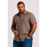 Moc Grande Mocgrande Erkek Büyük Beden Kısa Kol Cepsiz Keten Gömlek 11310 S.kahve - 7XL