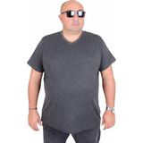 Moc Grande Mocgrande Erkek Büyük Beden Likralı Basic V Yaka Tişört Kısa Kol Antrasit Melanj Günlük Stil 1170 - 9XL