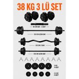 Mocca Style 38 Kg 3 Barlı Ultra Megaset Halter Seti Ve Dambıl Seti, Ağırlık Seti ,fitness Seti