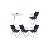 Mocca Style 60x80 Katlanır Masa + 4 Adet Lacivert- Mavi Kamp Sandalyesi Katlanır Sandalye