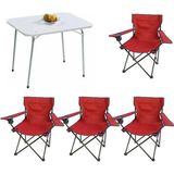Moccastyle 60X80 Katlanır Beyaz Masa+4 Adet Kırmızı Rejisör Sandalyesi Katlanır, Sandalye Piknik Plaj San