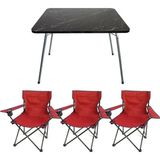 Moccastyle 60X80 Katlanır Granit Masa+ 3 Adet Kırmızı Rejisör, Sandalye Piknik Plaj Sandalyesi