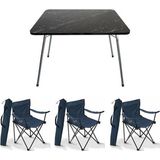 Moccastyle 60X80 Katlanır Granit Masa+ 3 Adet Mavi Rejisör, Sandalye Piknik Plaj Sandalyesi