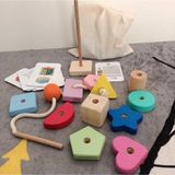Moccotoys Montessori Ahşap Oyuncak - Giz Torbası Ve Ip Geçir Geometrik Şekiller Ikili Eğitici Kartlı Oyunu