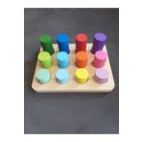 Moccotoys Montessori Eşleştirme Tablalı Silindirler & Eğitici Kartlar & Masif Ahşap